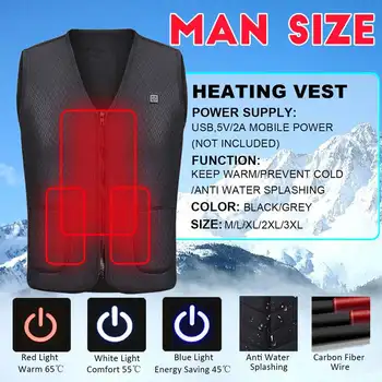 

NEW Men Outdoor USB Infrared Heating Vest Jacket Winter Flexible Electric Thermal Clothing Waistcoat For Sports Hiking