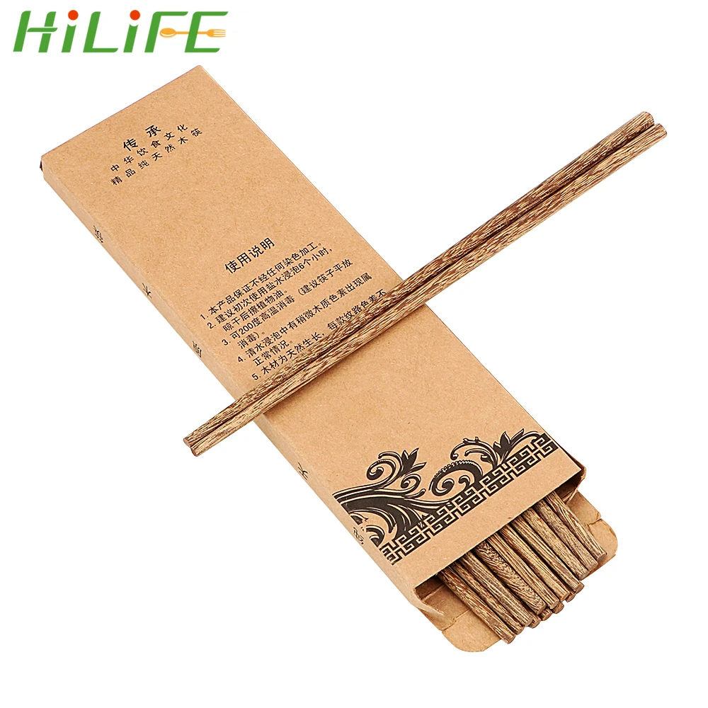 

HILIFE Value Gift Chinese Japanese Style Handmade Wooden Chop Stick for Kitchen Dining Natura Wenge Wooden Chopsticks 10 pairs