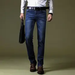 Мужские джинсы классические прямые стрейч темно-синий Бизнес Повседневное джинсовые штаны тонкие длинные брюки Elastici джентльмен