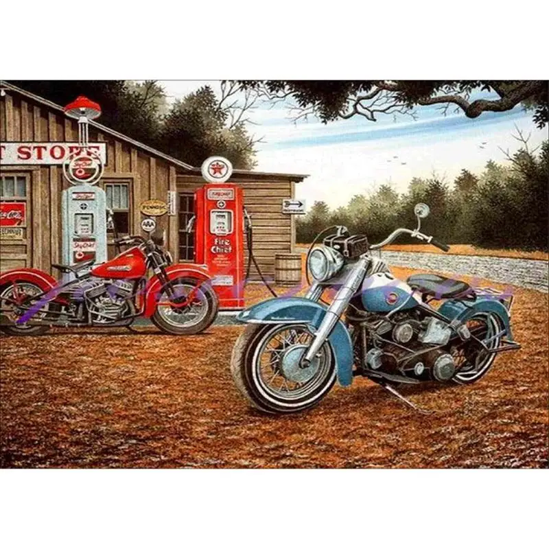 

5D DIY Full Round Drill Diamond Painting "Motorcycle Scenery" Embroidery Cross Stitch 5D Wall Art Home Decor Gift