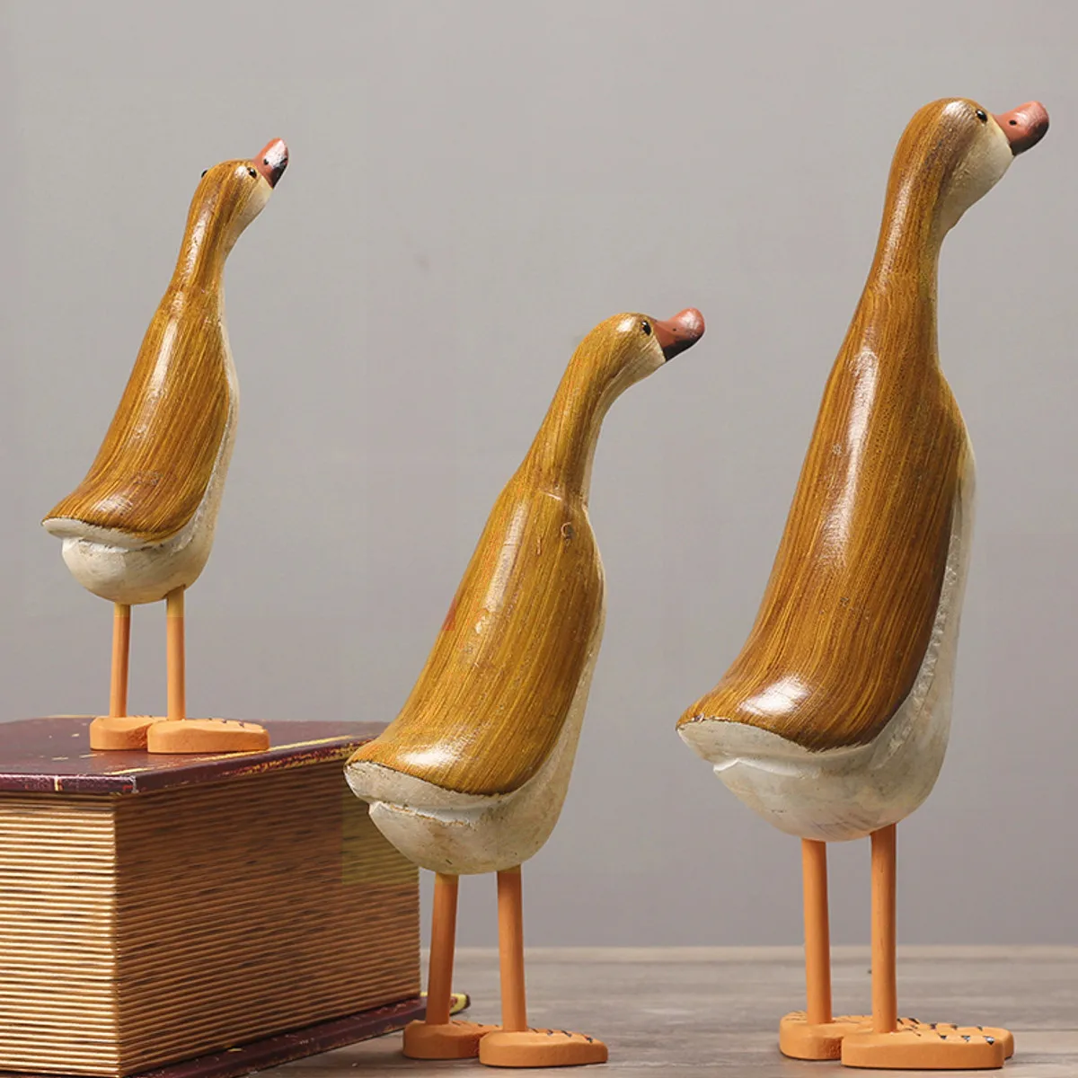 

3Pcs/Set Bamboo Wooden Root Duck Statue Hand Carved Animals Sculptures Figurine Handicraft Gifts Home Office Desktop Decoration