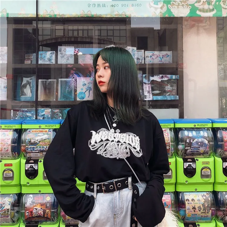 Women'S T Shirt Korean Punk Print Kpop Tops Hipster Harajuku Loose BF