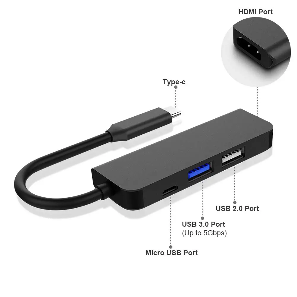 Usb C концентратор 4 в 1 мульти порт type-C адаптер к 4K Hdmi порт, Usb 3,0 и Usb 2,0, Pd зарядный порт совместим с Mackbook Pro