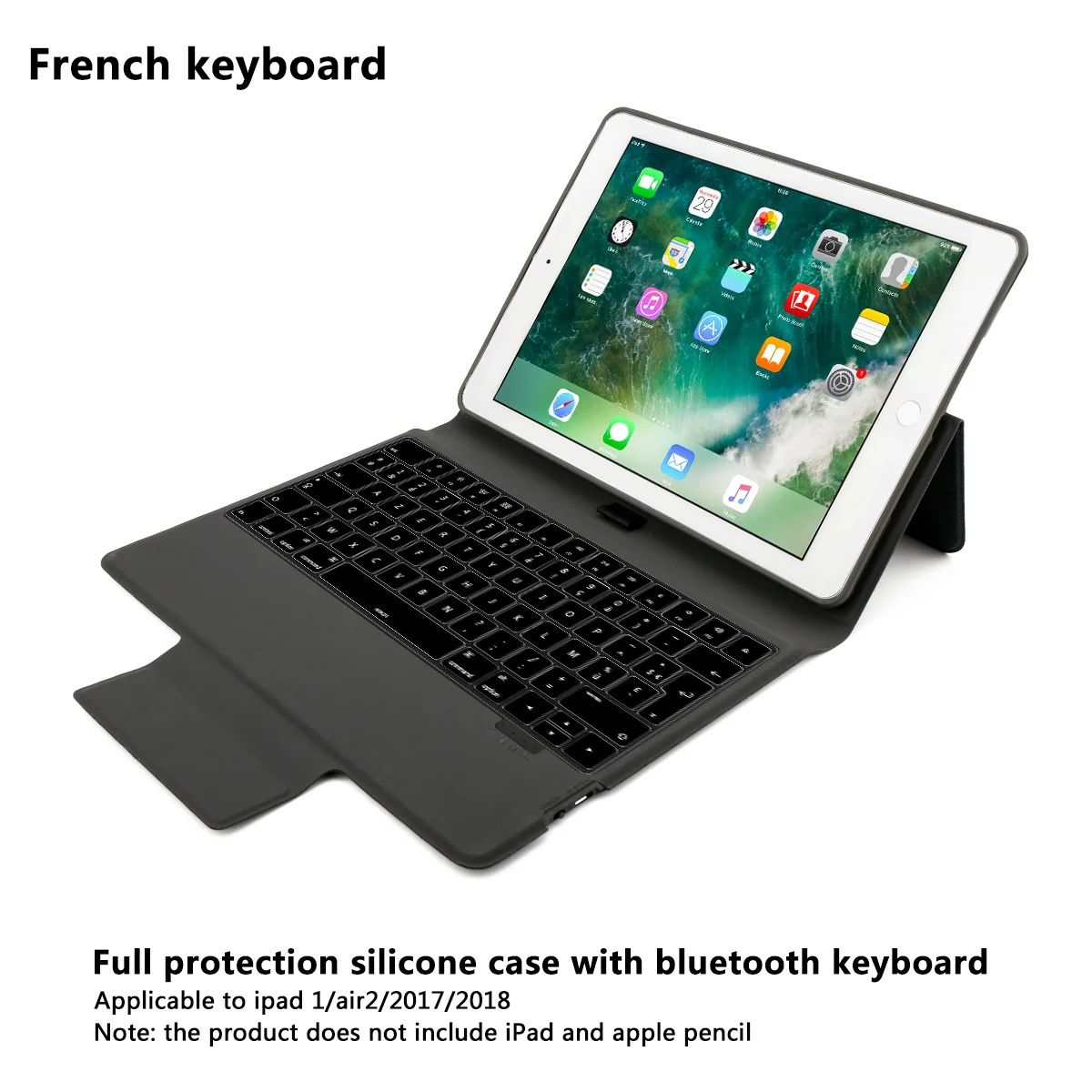 

For 2018 New iPad 2017 9.7 iPad Pro 9.7 iPad Air 1/Air 2 with IOS System French Bluetooth Keyboard PU Leather Tablet Case