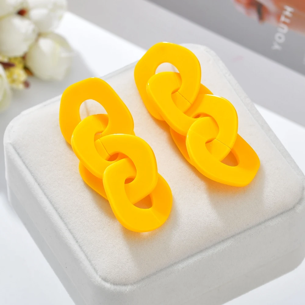 

MESTILO 2019 Hot Exaggerate Acrylic Irregular Circle Link Chain Geometric Resin Acetate Long Dangle Earrings For Women Jewelry
