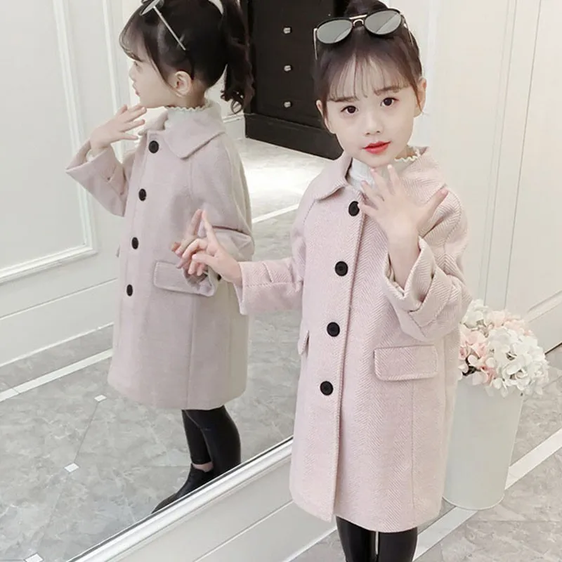 

new 2018 winter wool trench coat for baby girls cotton long sleeve jackets for kids outerwear tops clothing children clothing
