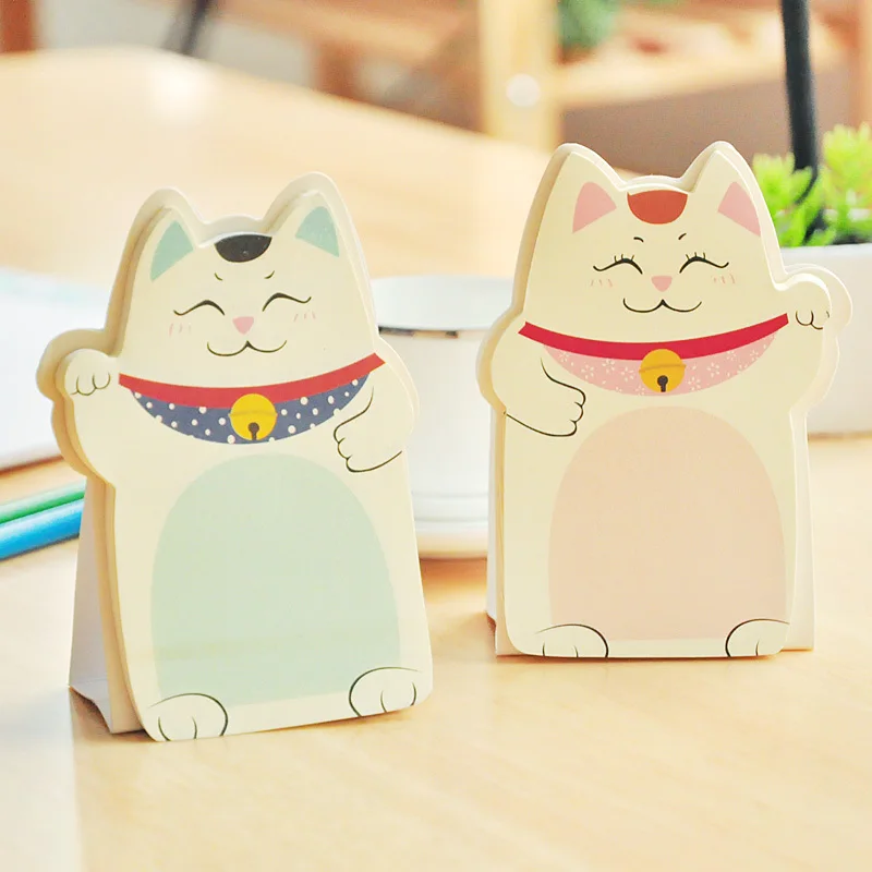 

1pcs New Lovely Lucky Cat Stand Memo Pads Paper Stick Message Sticker Stationery Bookmark Sticky Notes Office Supply Pepsi Stick
