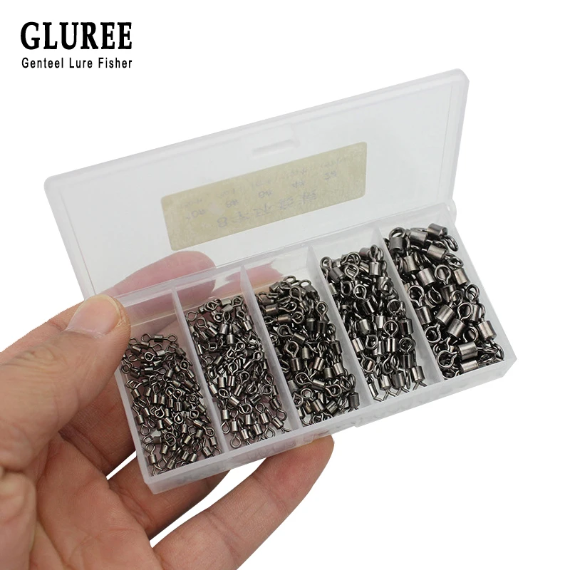 

GLUREE 250Pcs/Set Fishing Swivel Ring Set Copper Alloy Solid Rolling Swivel Ball Bearing Solid Rings Fishing Tackle Accessories
