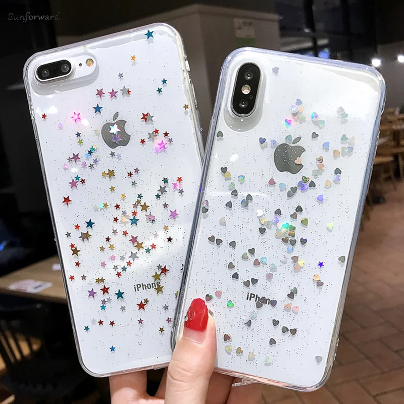 Чехол для iPhone XS MAX XR X 5 SE 7 8 Plus Прозрачный блестящий чехол со звездой 6 S чехлы