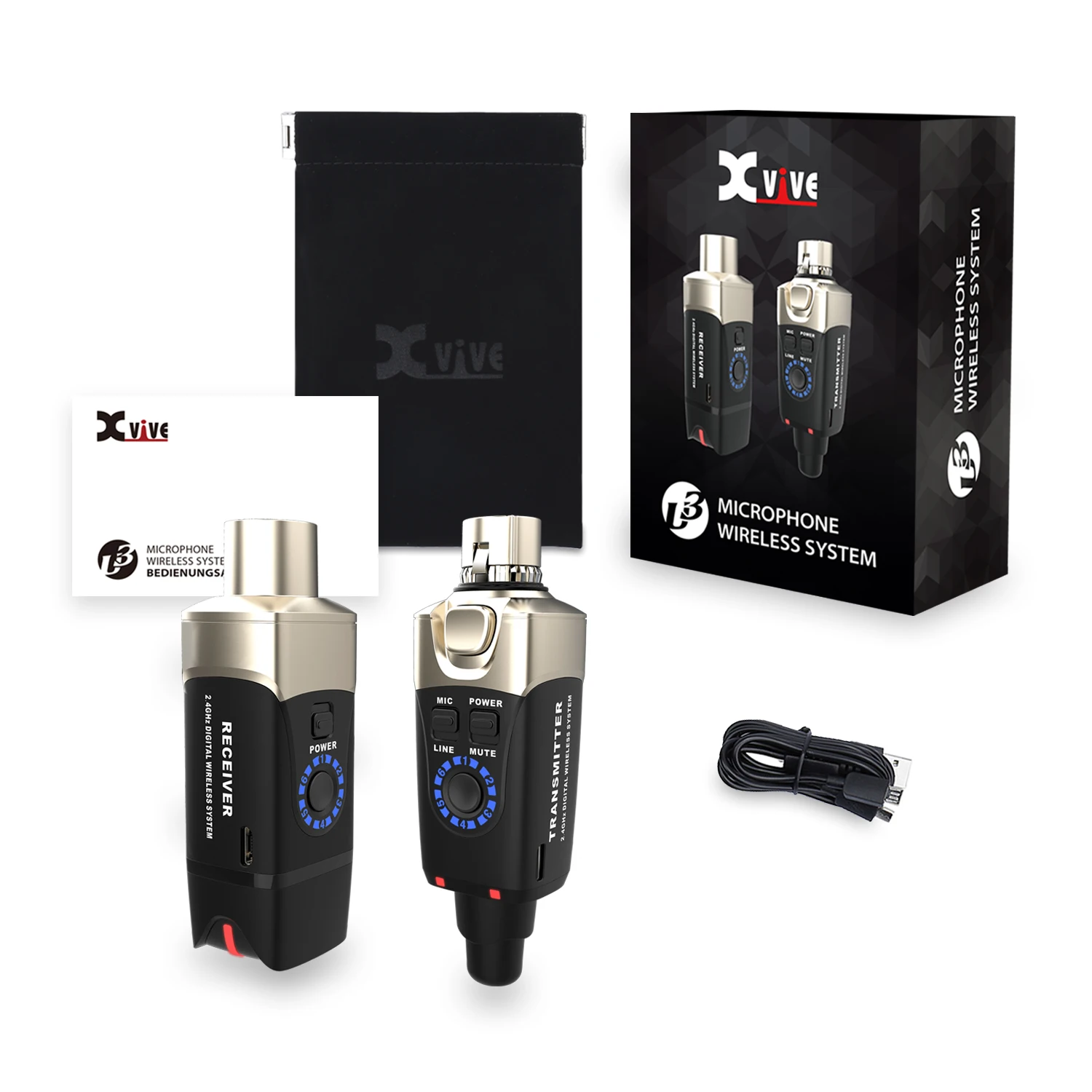 Xvive U3 беспроводная микрофонная система, 2,4G перезаряжаемая, подходит с XLR динамический микрофон для губной гармошки. Беспроводная аудиосистема для acti