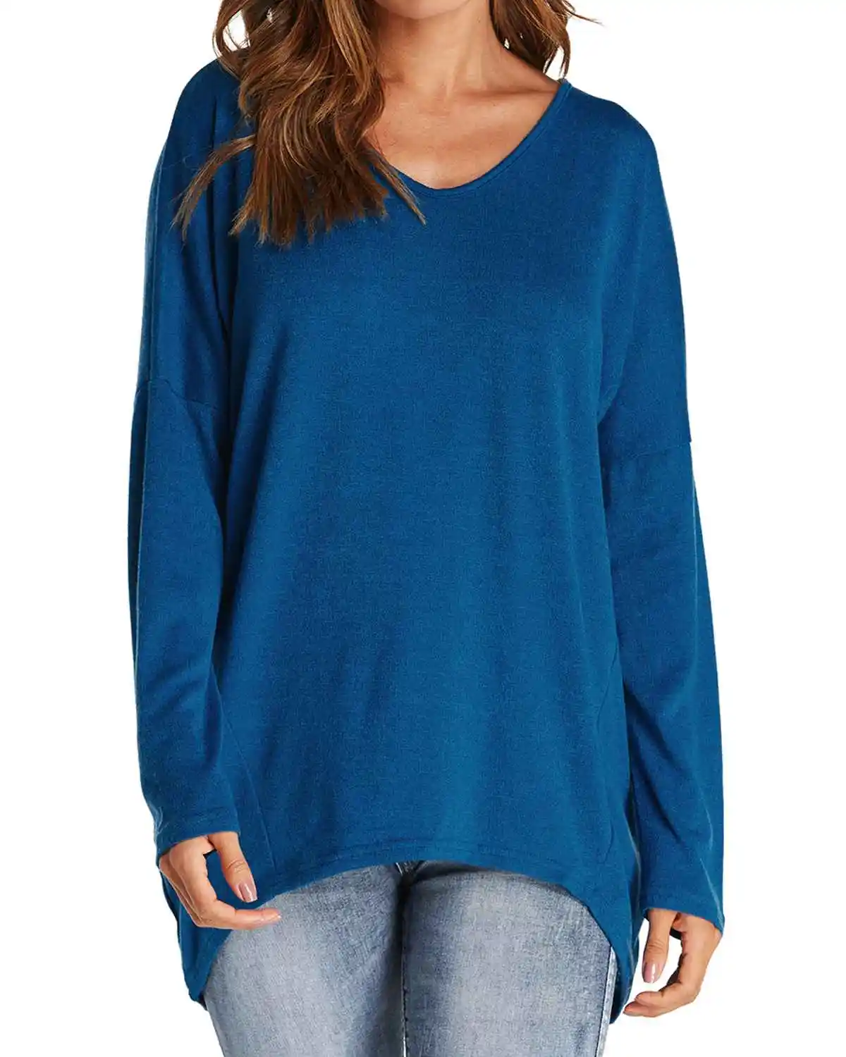 2019 الربيع النساء الصلبة تي شيرت ZANZEA عارضة فضفاض مثير الخامس الرقبة Batwing كامل كم طويل السترة غير النظامية قمم المحملات زائد حجم