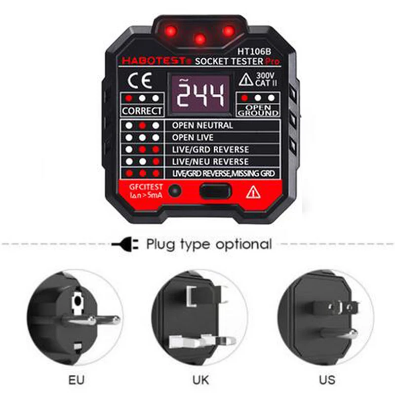 HT106B Расширенный электрический разъем тестовый er GFCI тестовый сетевой контроль качества неисправностей с ЖК-дисплеем тест напряжения ing Plug
