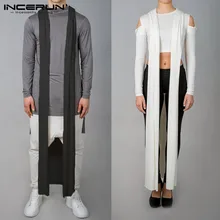 Готический длинный Тренч, тонкое пальто без рукавов, модные мужские Длинные куртки, Повседневный Кардиган хип-хоп, мужской Тренч, плащ, уличная одежда