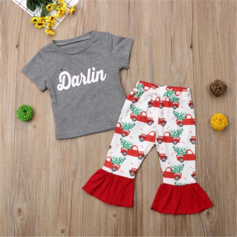

Darlin Christmas Toddler Baby Girls Short Sleeve Tops Flared Pants Outfits Clothes 6M-4Y Set