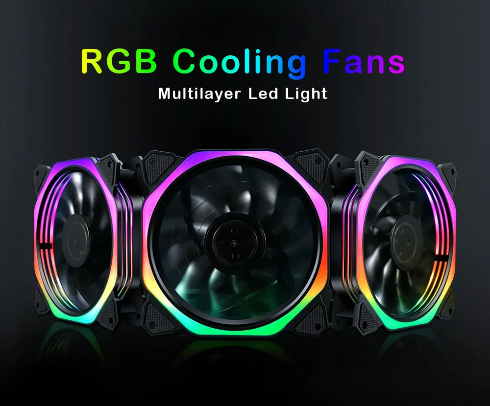 3 шт. 12 см Многослойные фоновая подсветка RGB Вентилятор охлаждения с ИК контроллер для настольных ПК компьютер с контроллером