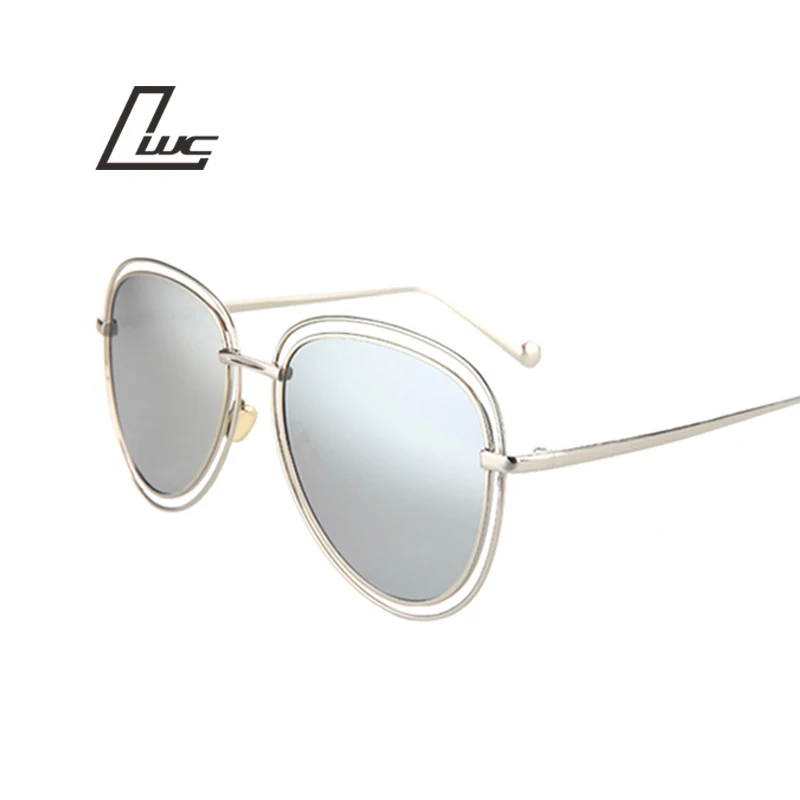 

New Ladies Pilot Oval Sunglasses Women Vintage Brand Design Sun Glasses Female Silver Mirror Metal Hollow Frame Oculos UV400