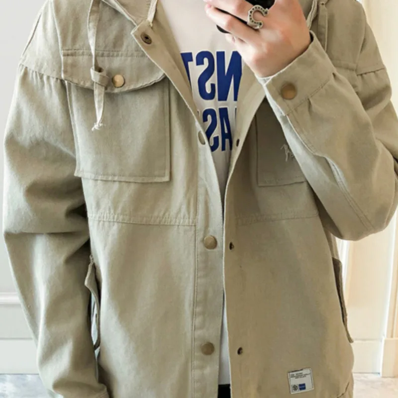 Autumn And Winter New Denim Jacket Men Fashion Solid Color Casual Hooded Denim Jacket Man Streetwear Hip Hop Loose Bomber Jacket