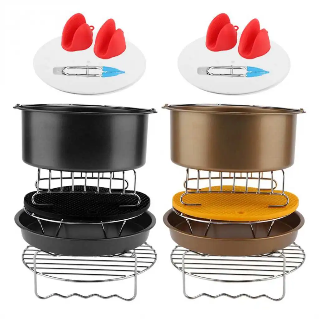 

Air Fryer Accessories 8 Inch For 9 Pieces Air Fryer Cake Barrel Pizza Pan Silicone Mat Bread Shelf Food Clip Metal Rack Holder