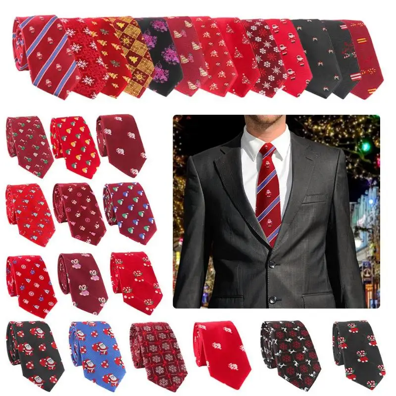 

Men's New Year Christmas Tie Polyester Silk Floral Print Necktie Party Casual Neckwear Men Ties Necktie Men Business Wedding Tie