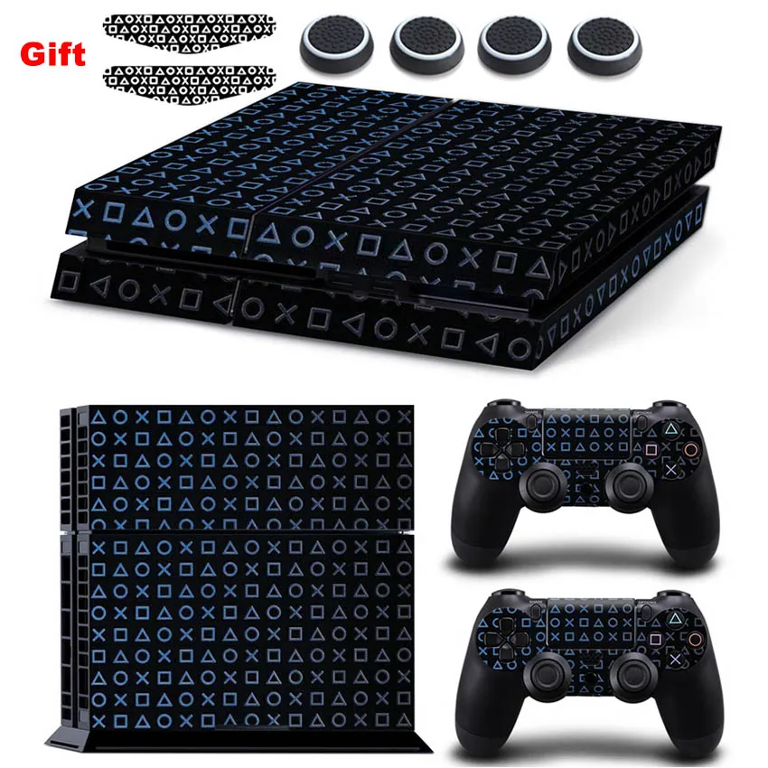 

For PS4 Skin Sticker Decal For PlayStation 4 Console and 2 Controllers Protector Skin Sticker Vinyl +Silicone Caps+LED Stickers