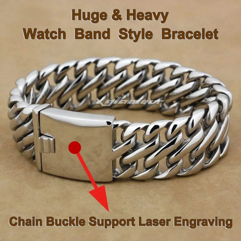 

Huge and Heavy Shiny Fashion Bracelet Solid 316L Stainless Steel Cool Men's Biker Watch Band Style Bracelet 5L002 -- 7"~11.5"