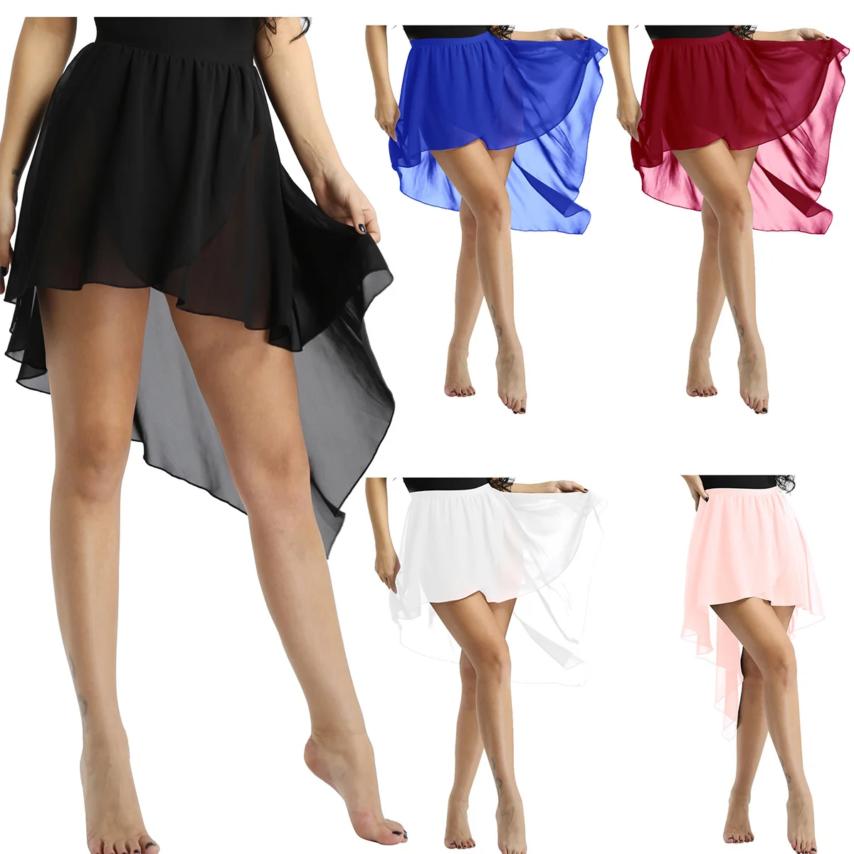 

Elegant Female Women Girls Side-Dip Asymmetrical Chiffon Skirt Ballet Dance Adult Performance Costume Dancing Skating Skirt