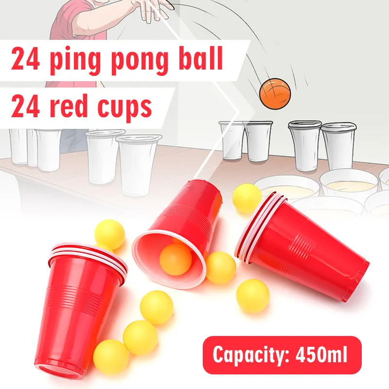 

48Pcs Beer Pong Pub Game Party Toy Relax Funny 24 Thick Cups 24 Balls Bar Drink Entertainment Supplies Drinking Game