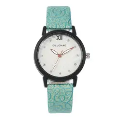 С цветочным принтом мягкие из искусственной кожи для женщин модные часы Мода Круглый циферблат женский кварцевые наручные Best подарок