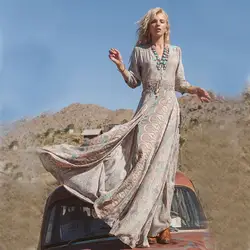 Модное женское летнее повседневное Элегантное Длинное пляжное платье с v-образным вырезом и цветочным принтом