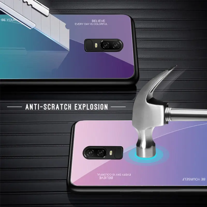 Protective Coque Phone Case For OnePlus 6 6T Shockproof Bumper Gradient Tempered Glass Case Cover Capa For OnePlus 6 6T Fundas Protective Coque Phone Case For OnePlus 6 6T Shockproof Bumper Gradient Tempered Glass Case Cover Capa For OnePlus 6 6T Fundas