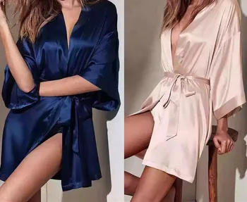

Lady Silk Satin Kimono Robe Dressing Gown Wedding Bridesmaid Sleepwear Bathrobe