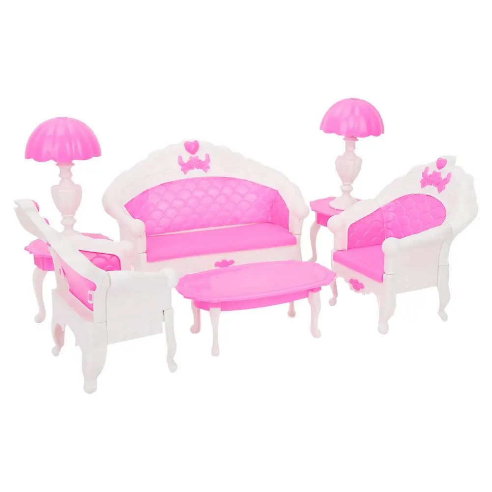  Miniature End Table/Sofa/Armchair/Desk Lamp Living Room Furniture Set Model for Doll House