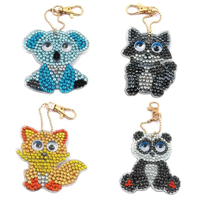

4pcs/set DIY Full Drill Diamond Painting Cartoon Animal Embroidery Key Chain Jewelry Gift Jewelry Gift handmake gifts