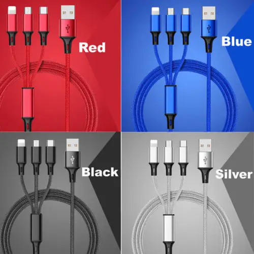 

Fast USB Charging Cable Universal 3 in 1 Multi Function Cell Phone Cord Charger Cable Cord For iPhone TYPE C Android Micro USB