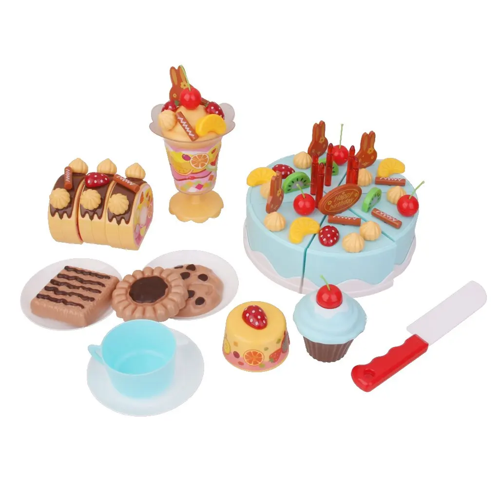 

75pcs Miniature Food Birthday Cake Ice Cream Model Set Pretend Play Role Playing Game Educational Toys for Children Kids Toddler