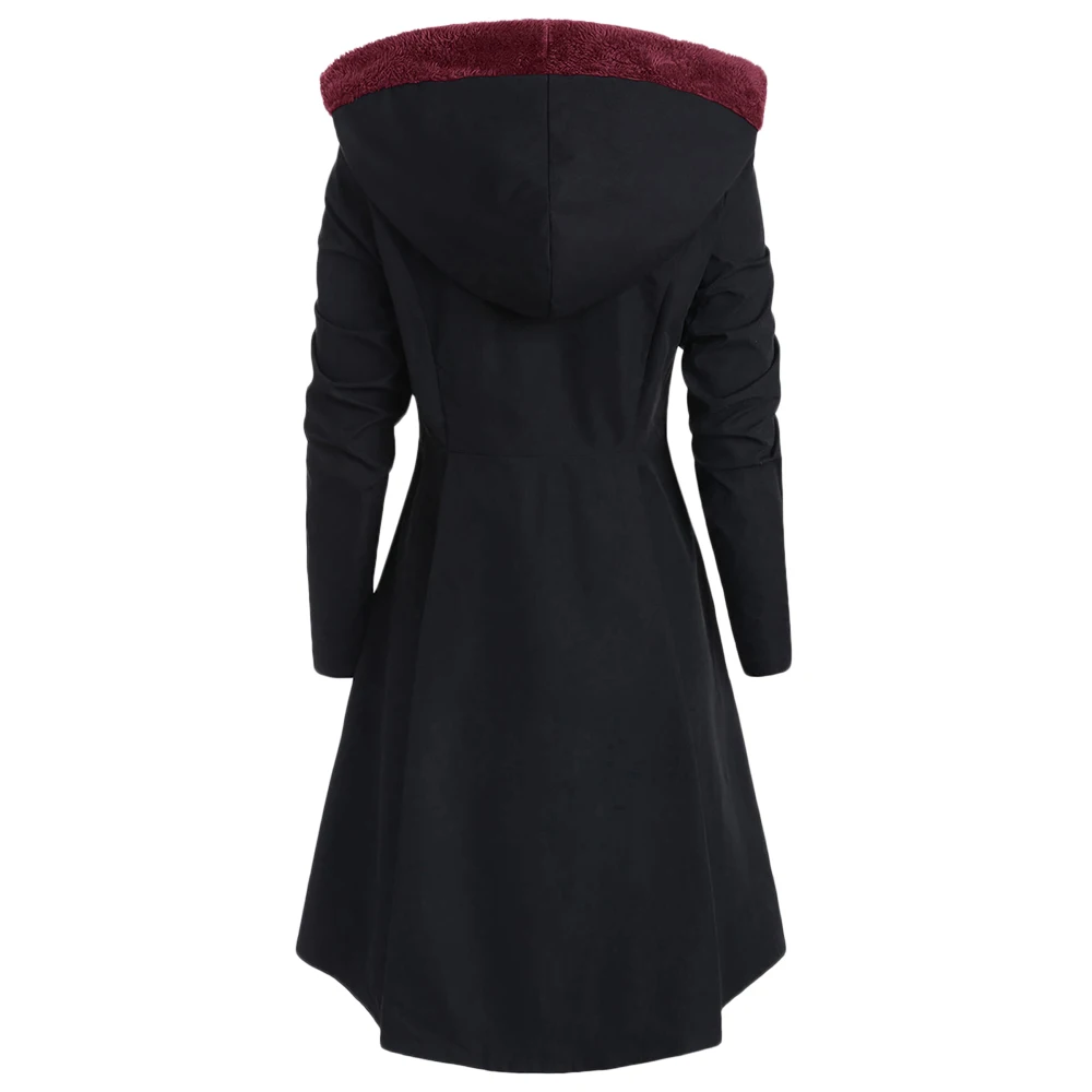 Joineles размера плюс, асимметричное флисовое контрастное пальто с капюшоном, Женское зимнее пальто, однобортное, цвет блока, верхняя одежда, топы