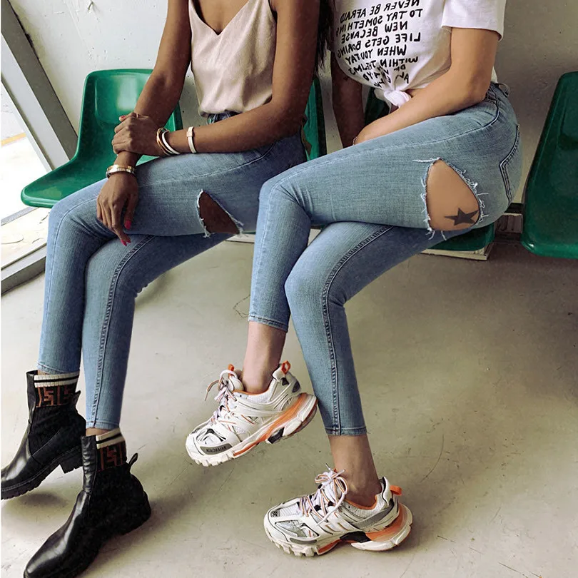 Jean troué cuisse femme Clearance