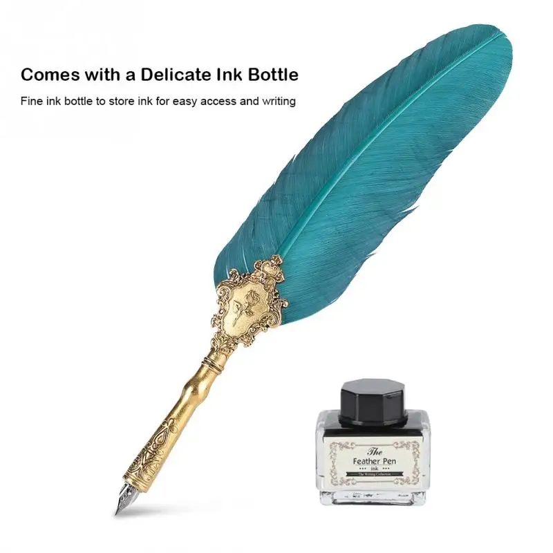 Retro Quill Alloy Feather Writing Pen with Pen Nibs Gift Box Quill Set