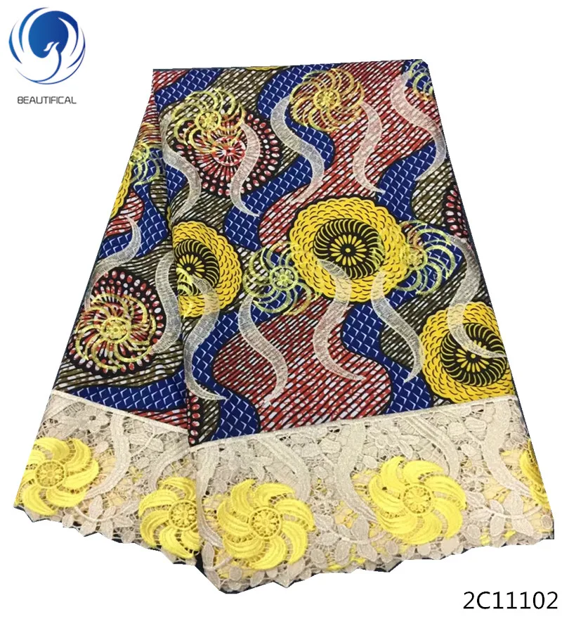 

BEAUTIFICAL wax lace fabric wax tissu africain polyester ghana wax print fabric guipure fabrics 6yard/lot cheap hot sales 2C111