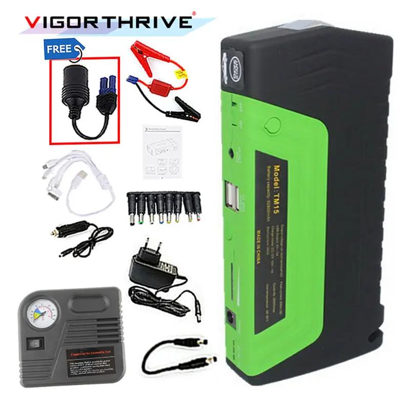 

Car Jump Starter Vehicle AUTO Engine Booster Emergency Start Battery Portable Charger Power Bank with pump 2USB