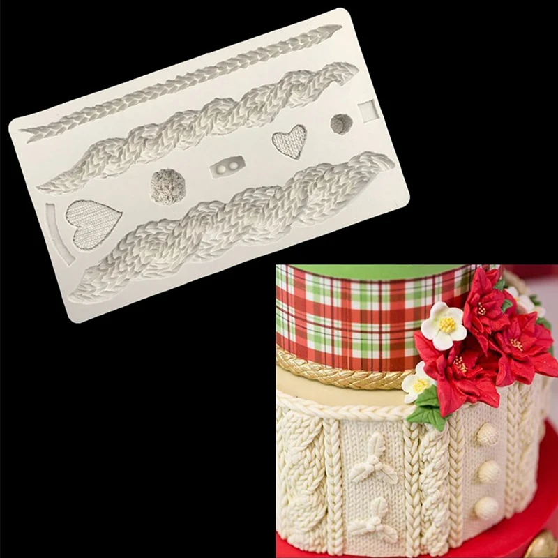 3D Вязание Текстура силиконовая форма Рождество торт кайма для мастики формы торт декоративное устройство для шоколада Вставить резинку плесени