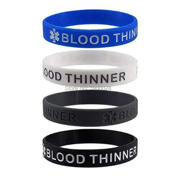 

100pc Blood thinner ID medical alert awareness silicone Bracelet Wristband Black white blue