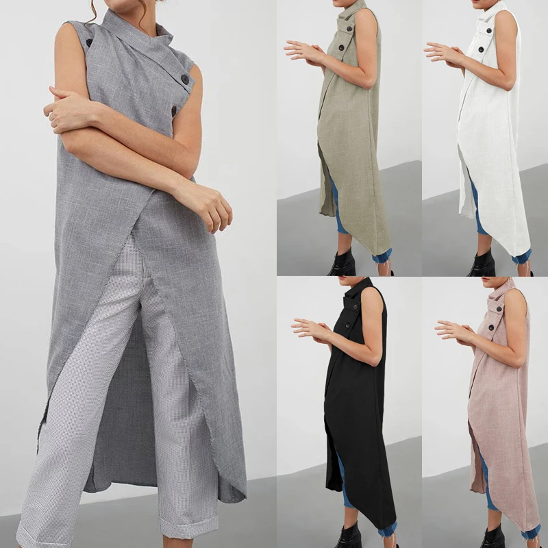 2019 Celmia النساء الرجعية بلوزة غير المتكافئة أعلى الصيف أكمام زر أسفل عارضة فضفاض سبليت طويل قميص زائد حجم Blusas 5XL