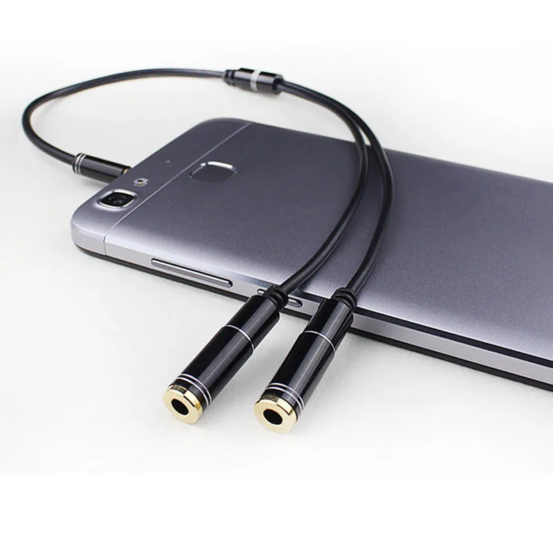 50pcs lot Metal 3 5mm Jack Male to Female Headphone Stereo Earphone Audio Splitter to Micrphone Adapter Cable For Phone 6 5S 4S