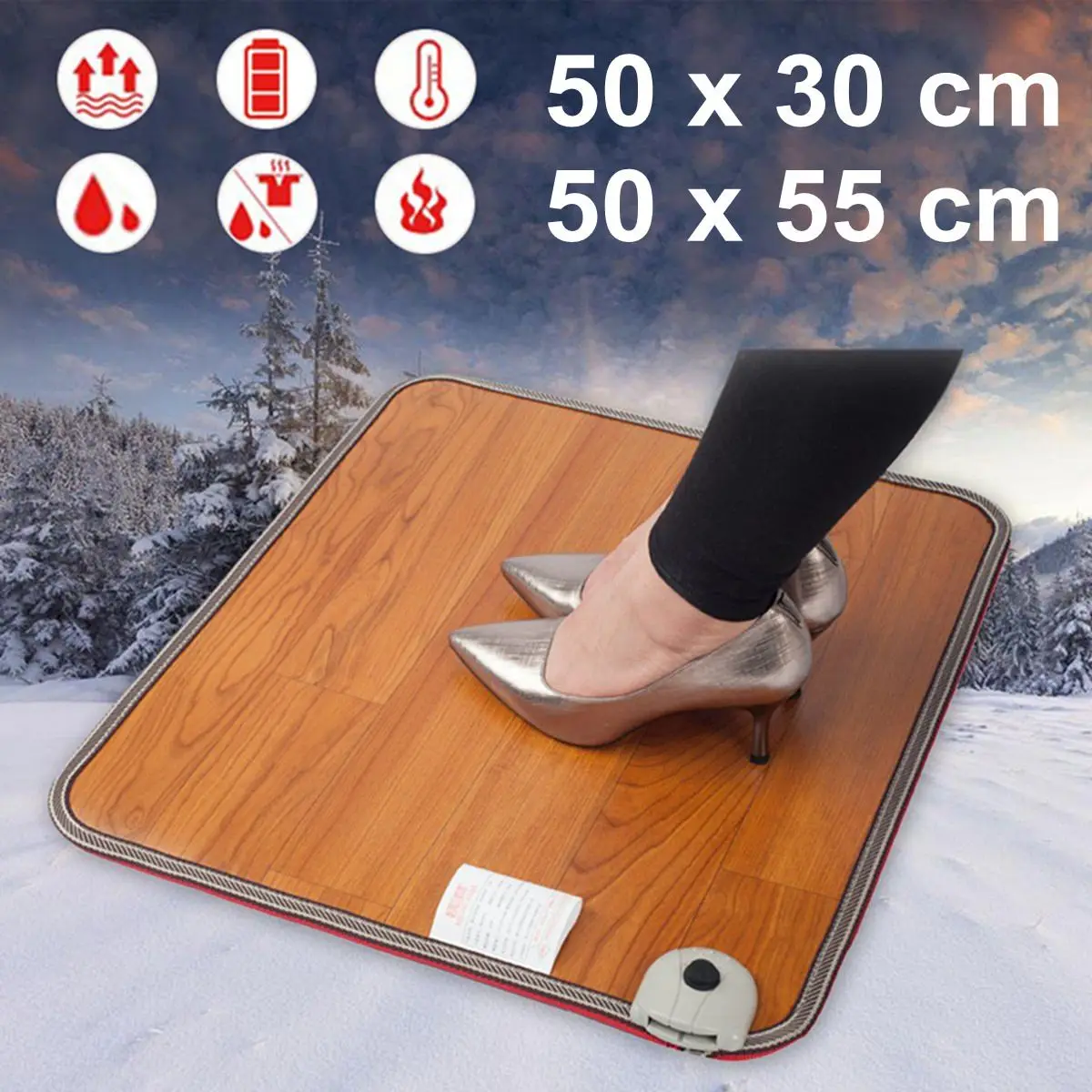 2 Sizes Office Heating Foot Mat Warmer Leather Electric Heating Pad