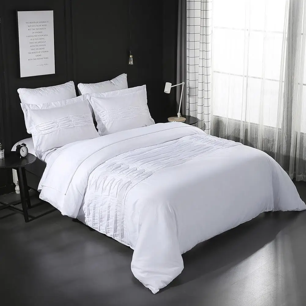 

3 Pcs / Set Modern Style White Crease Polyester Bedding Set Pillowcase Duvet Cover Sets Twin Double King Queen Quilt Cover