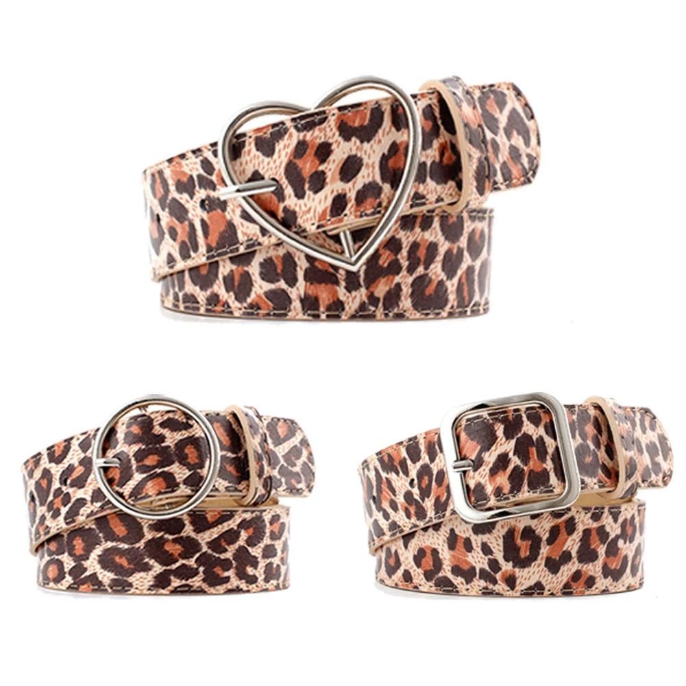 Cinturón de cuero y metal Vintage mujer, cinturón con hebilla redondo de cuero imitación de leopardo para vestidos, adornos para ropa vaquera|Cinturones de mujer| -