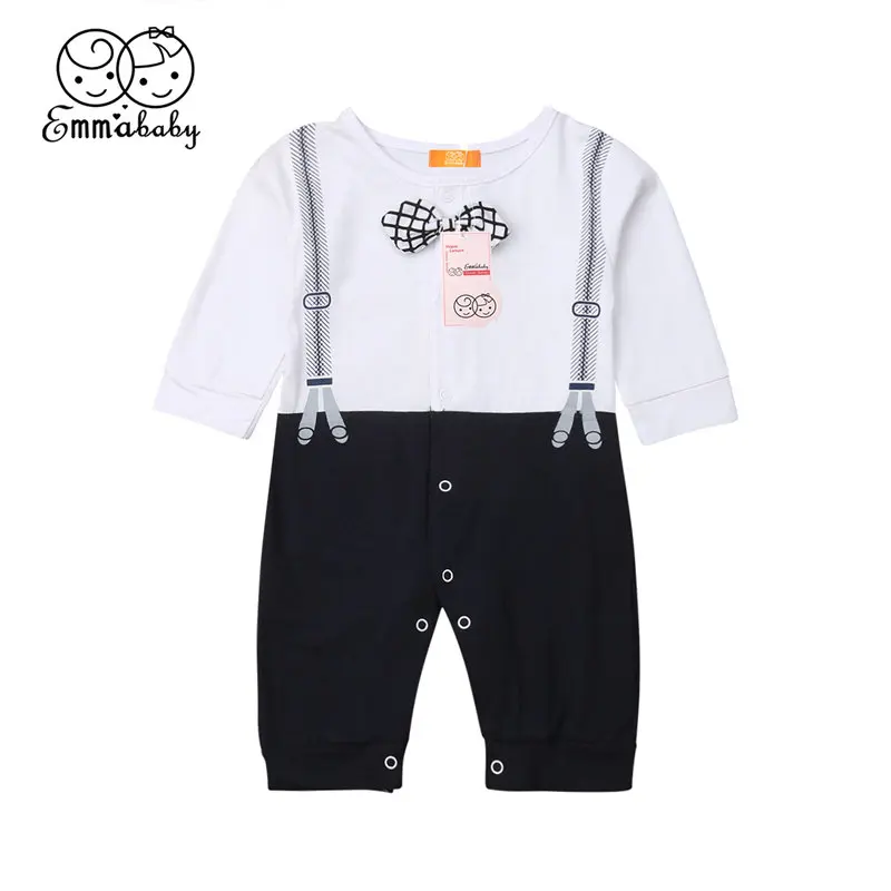 Baby Boy Romper Infant Formal Outfit Toddler Jumpsuit Newborn Kid Gentleman Suit Bow Tie Rompers Children Clothes 0-18M |