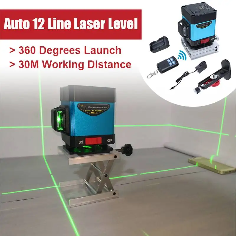 

Auto Remote Control 12 Line Laser Levels 3D Green Light Affixing Instrument High Precisions Flat Glare Floor Level Ground Line