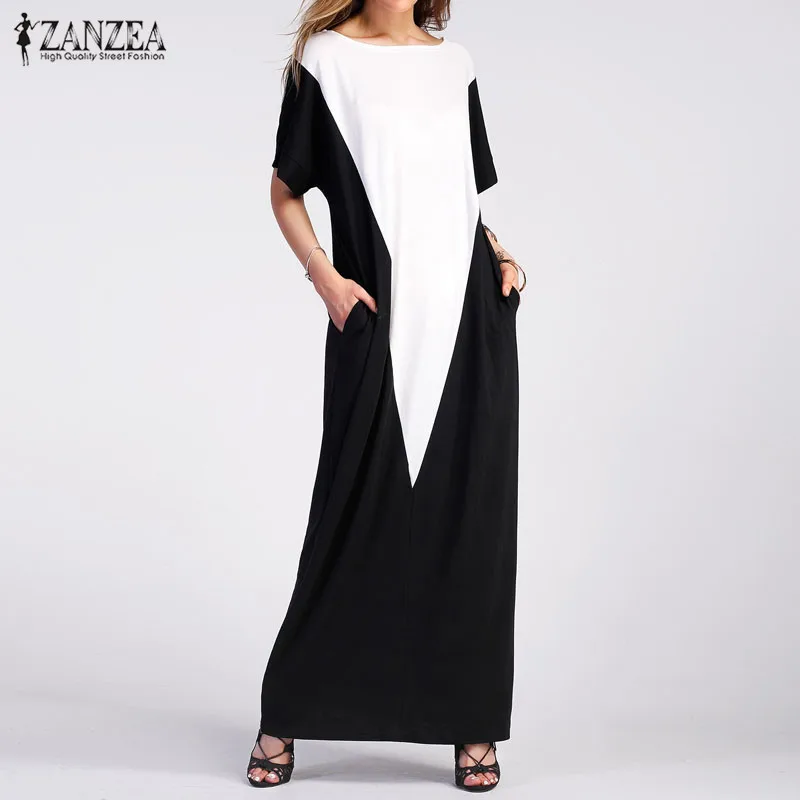 

ZANZEA Women Kaftan Dress 2019 Summer Sundress Vintage Long Maxi Vestidos Ladies Casual O-Neck Dresses Party Beach Robe Femme
